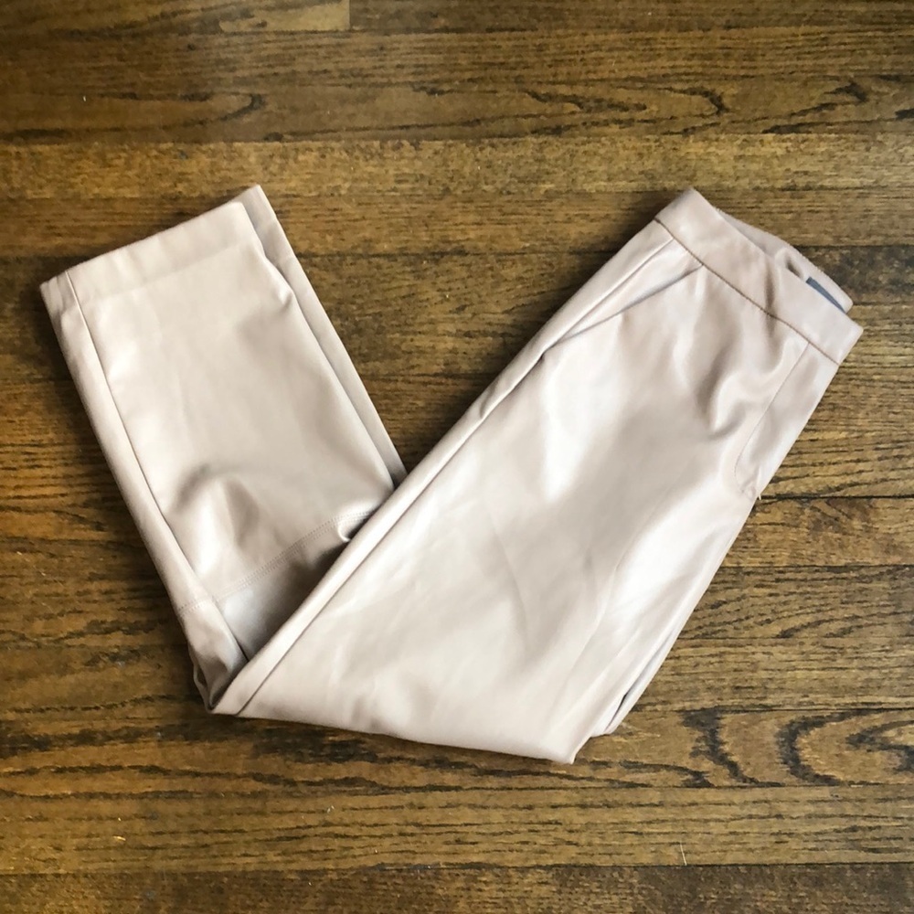 Primark Tan Nude Asymmetrical Hem Faux Leather Wide Leg Trousers